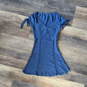 Crinkle Blue A-line Mini Dress XS EUC Tie Sleeves